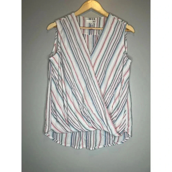 KUT from the Kloth sleeveless blouse top tank stripe cross front career size S - Picture 2 of 7